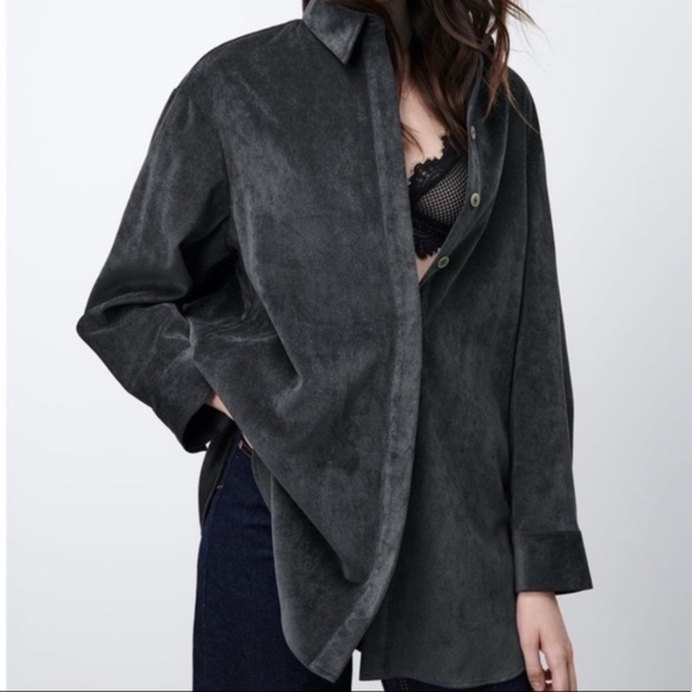 ZARA Oversized Corduroy Button Up Top